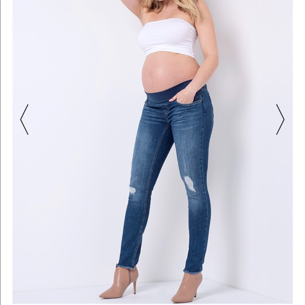 Seraphine Dark Blue Maternity Skinny Jeans with Navy Waistband